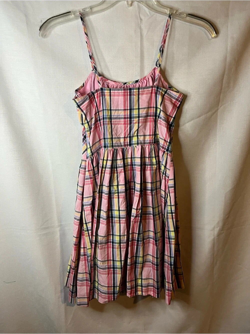 Chaps Pink Plaid Sundress with Yellow & Navy Accents